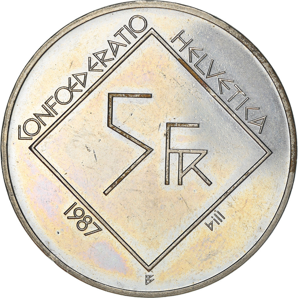 Coin, Switzerland, 5 Francs, 1987, Bern, AU(55-58), Copper-nickel, KM:66