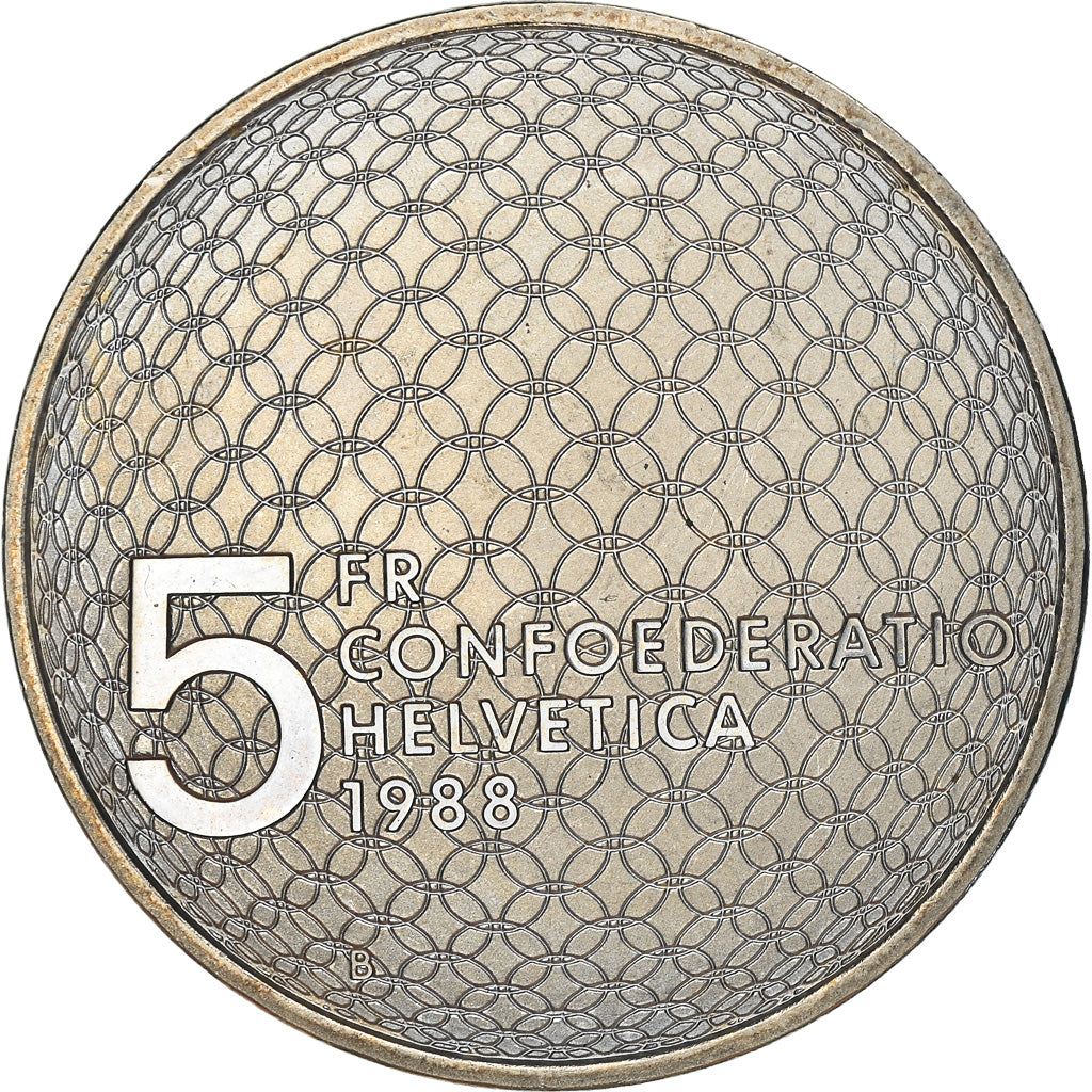 Coin, Switzerland, 5 Francs, 1988, Bern, AU(55-58), Copper-nickel, KM:67