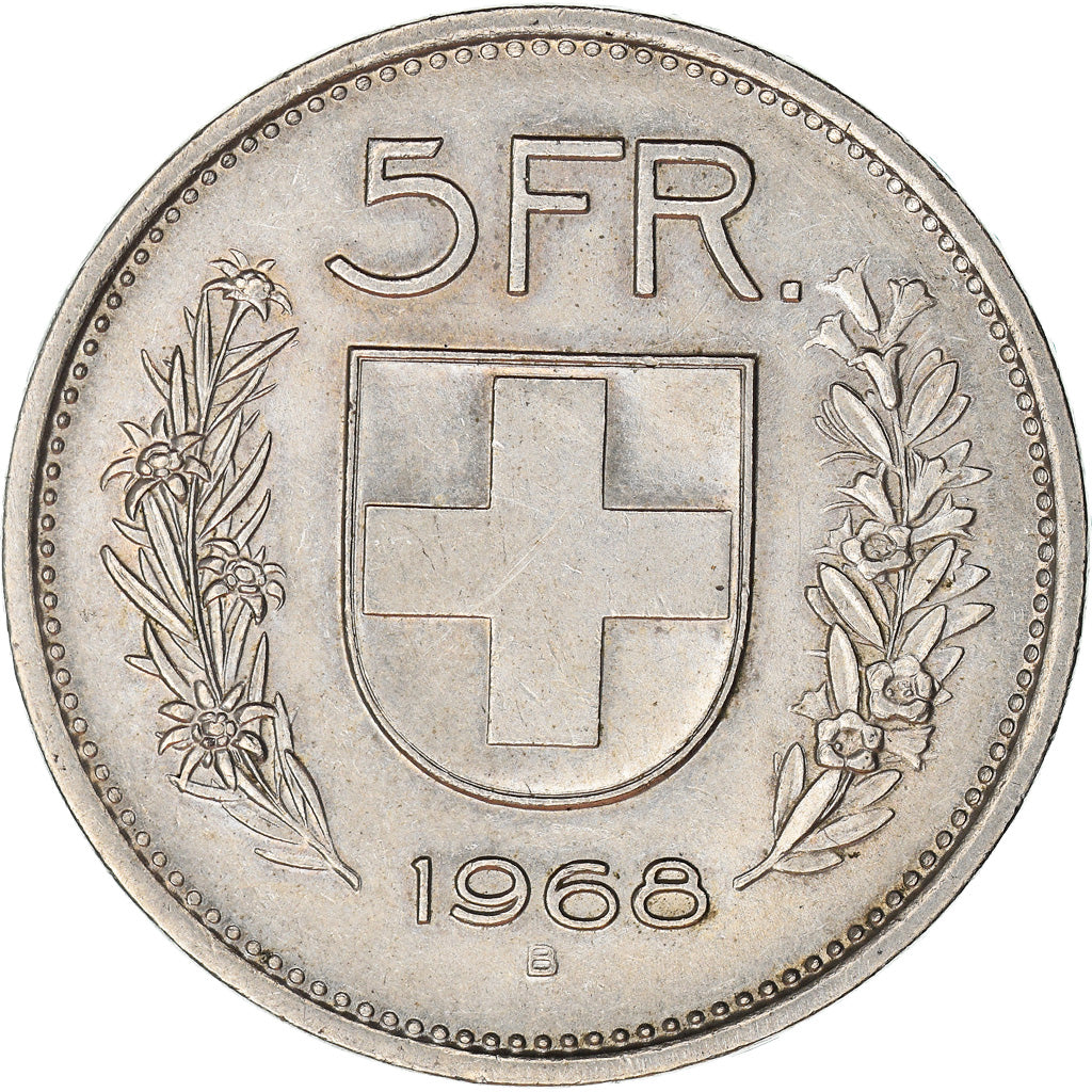Coin, Switzerland, 5 Francs, 1968, Bern, EF(40-45), Copper-nickel, KM:40a.1