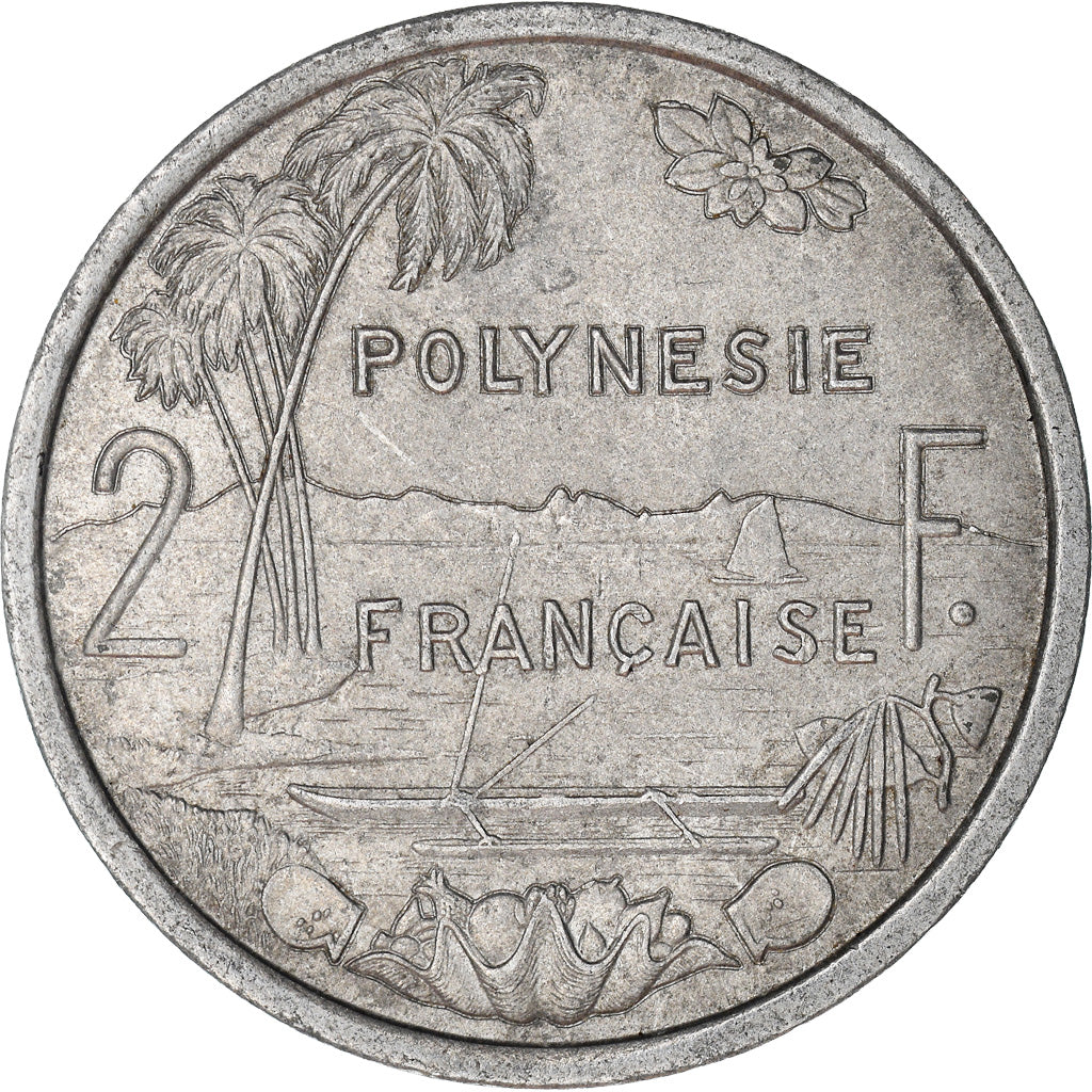 Moneda, Polinesia francesa, 2 Francs, 1979, Paris, MBC, Aluminio, KM:10