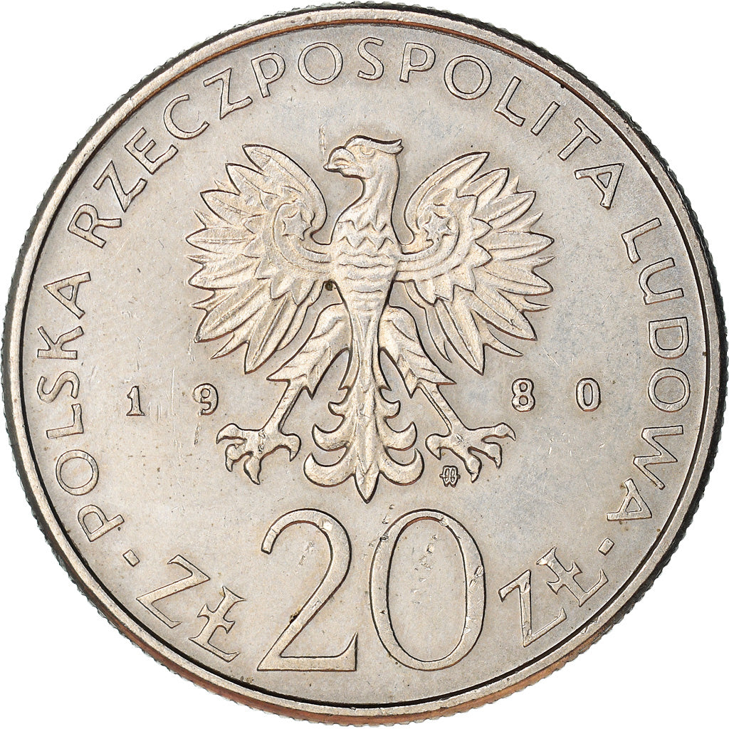 Coin, Poland, 20 Zlotych, 1980, Warsaw, EF(40-45), Copper-nickel, KM:112