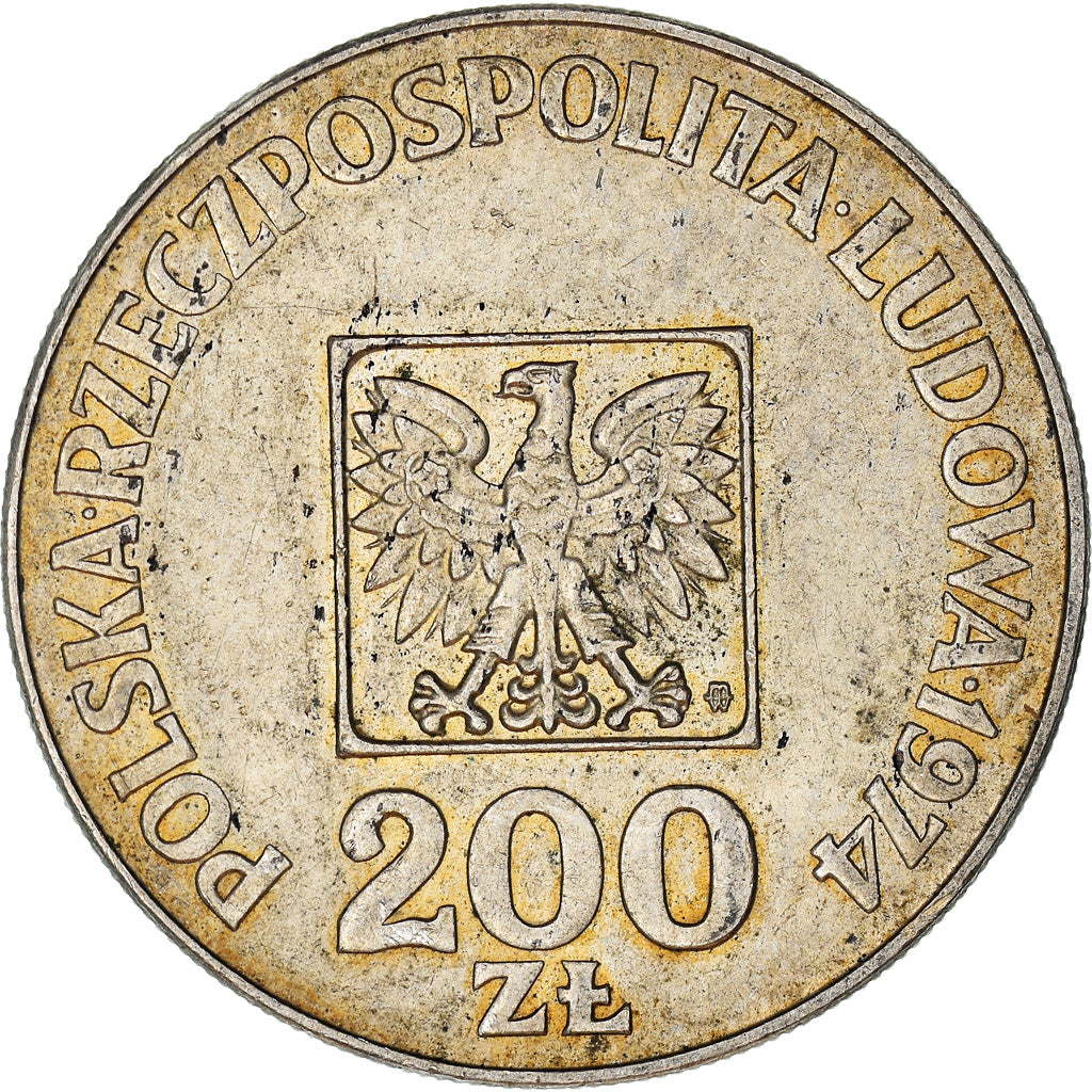 Moneda, Polonia, 200 Zlotych, 1974, Warsaw, MBC, Plata, KM:72
