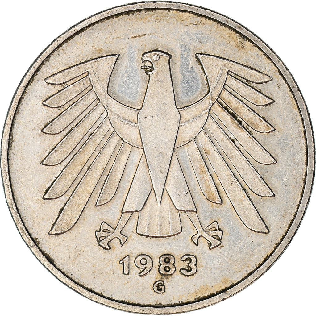 Coin, GERMANY - FEDERAL REPUBLIC, 5 Mark, 1983, Karlsruhe, EF(40-45)