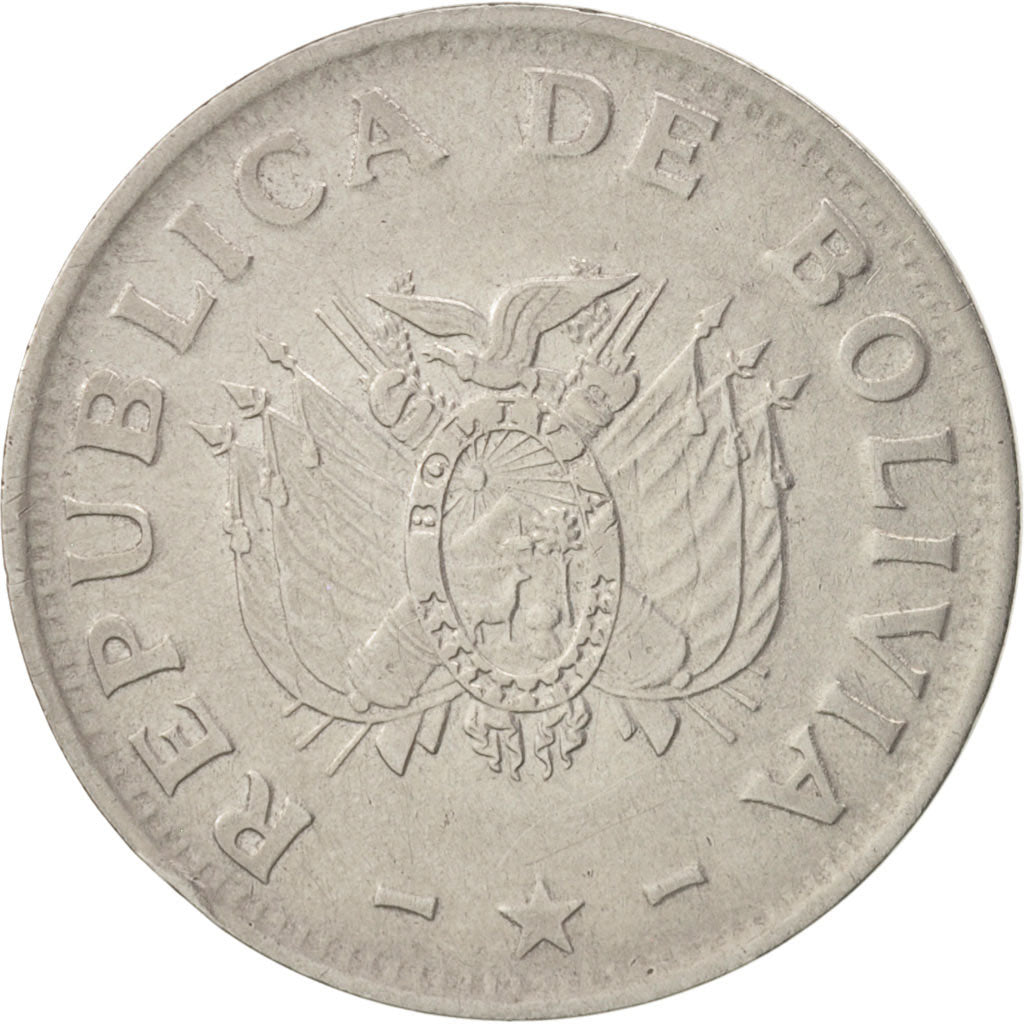 Moneda, Bolivia, Boliviano, 1987, MBC, Acero inoxidable, KM:205