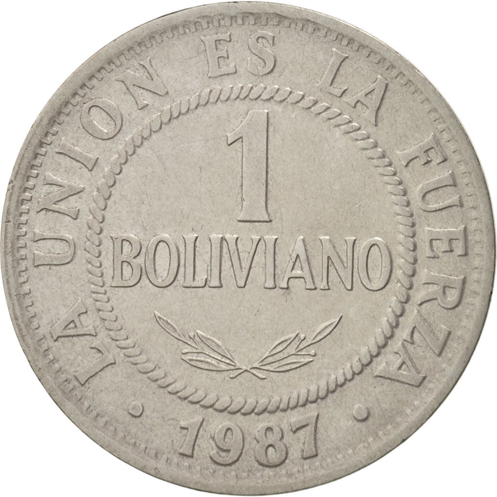 Moneda, Bolivia, Boliviano, 1987, MBC, Acero inoxidable, KM:205