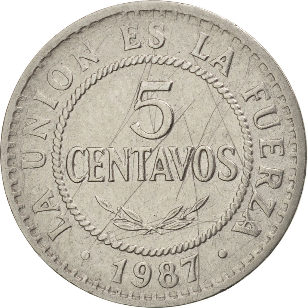 Bolivia, 5 Centavos, 1987, EF(40-45), Stainless Steel, KM:201
