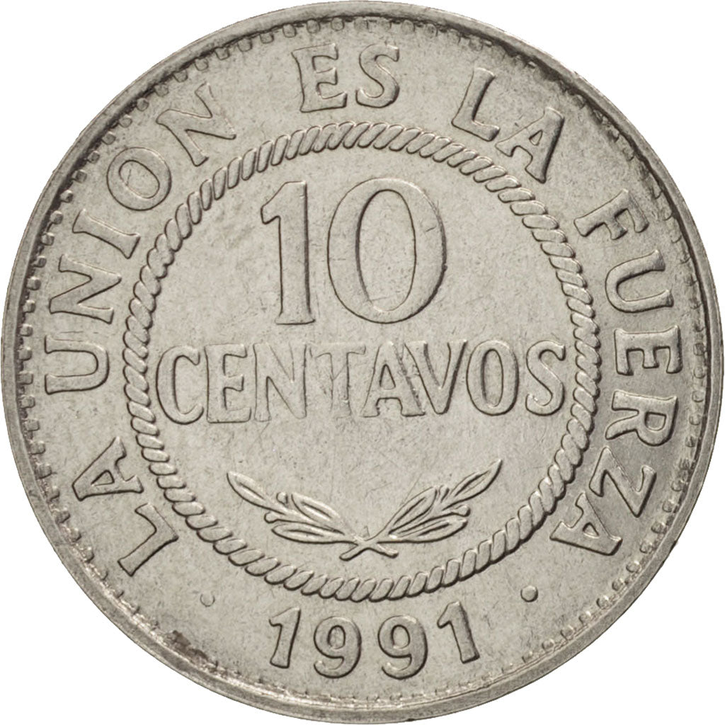 Bolivia, 10 Centavos, 1991, MS(60-62), Stainless Steel, KM:202