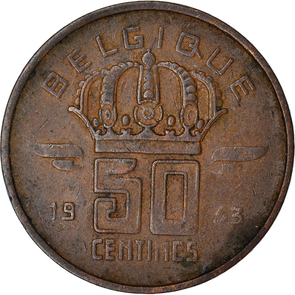 Moneta, Belgio, 50 Centimes, 1953, MB, Bronzo, KM:144