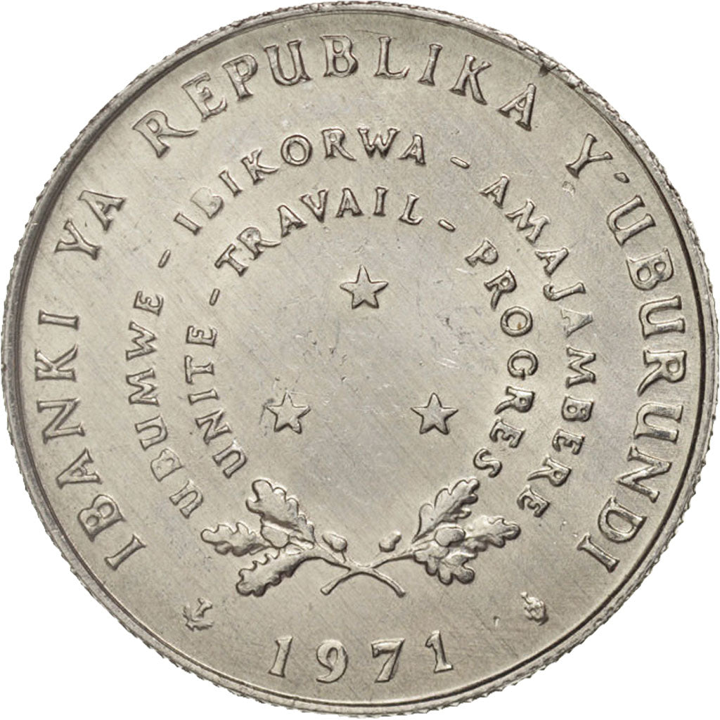 Burundi, 5 Francs, 1971, Brussels, Belgium, MS(63), Aluminum, KM:16