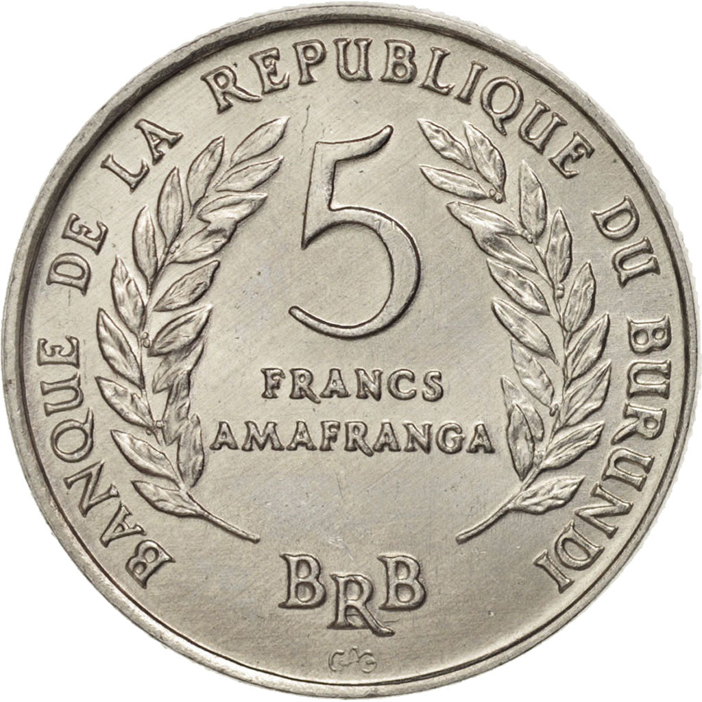 Burundi, 5 Francs, 1971, Brussels, Belgium, MS(63), Aluminum, KM:16