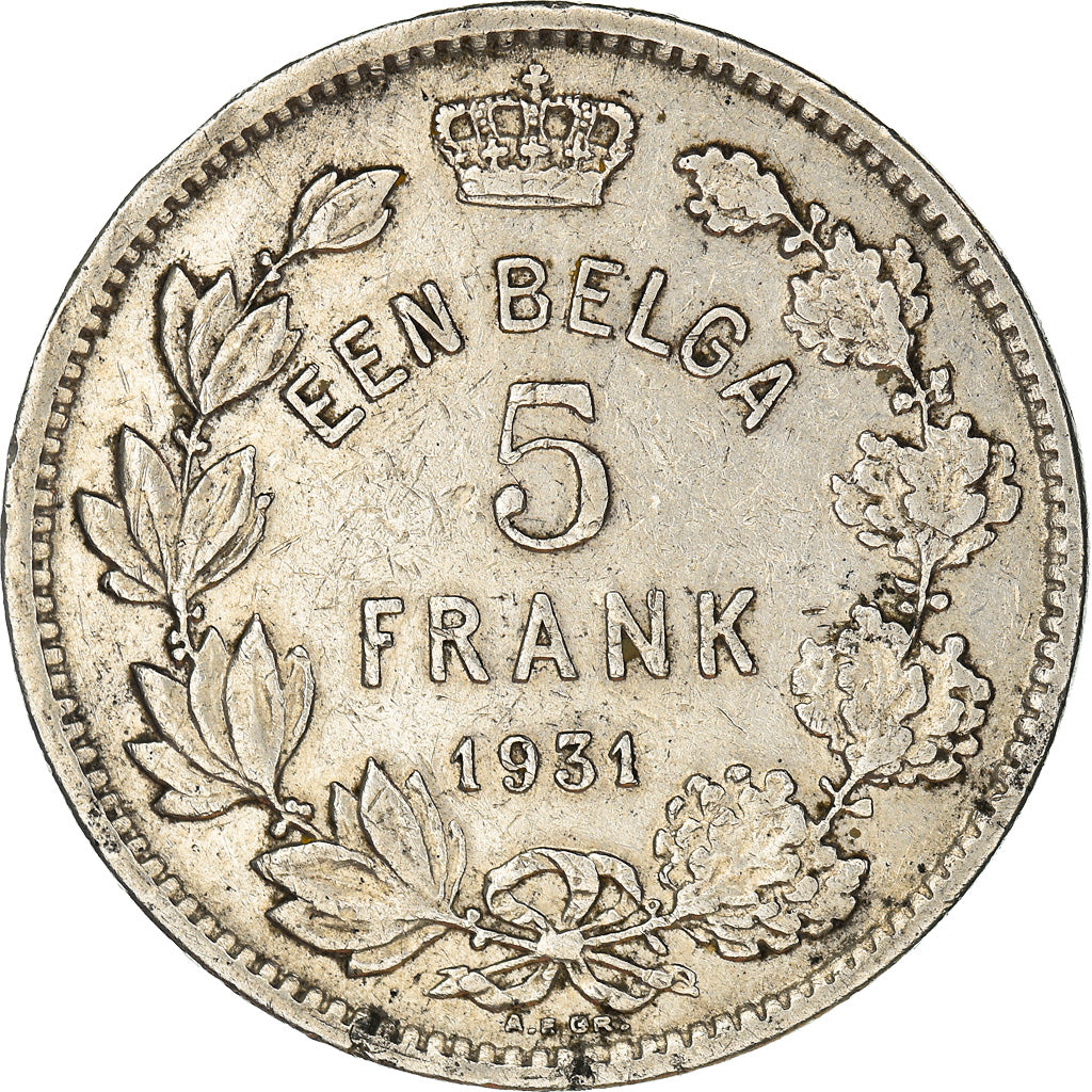 Coin, Belgium, 5 Francs, 5 Frank, 1931, EF(40-45), Nickel, KM:98