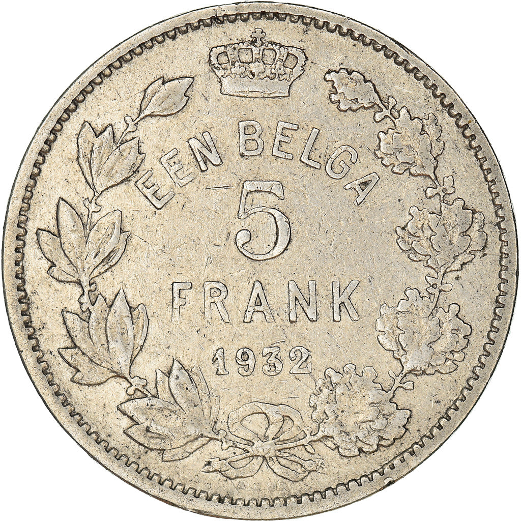 Coin, Belgium, 5 Francs, 5 Frank, 1932, EF(40-45), Nickel, KM:98
