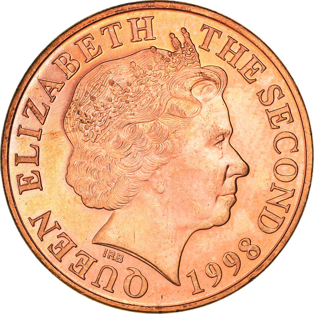 Moeda, Jersey, Elizabeth II, 2 Pence, 1998, AU(55-58), Aço Cromado a Cobre