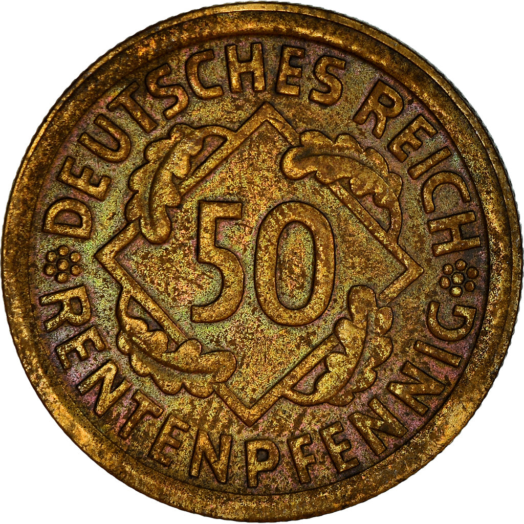 Moneda, ALEMANIA - REPÚBLICA DE WEIMAR, 50 Rentenpfennig, 1924, Munich, MBC