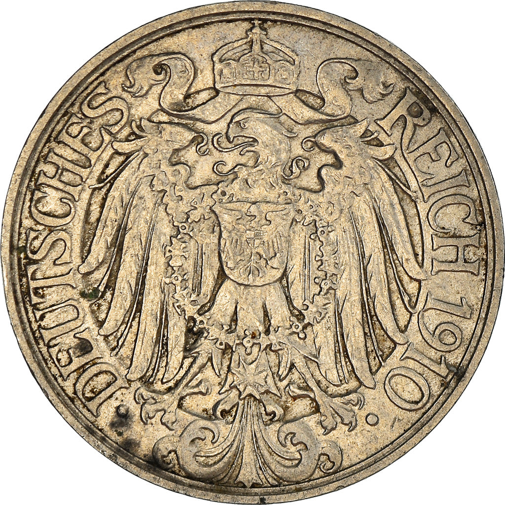 Moneta, GERMANIA - IMPERO, Wilhelm II, 25 Pfennig, 1910, Berlin, BB, Nichel
