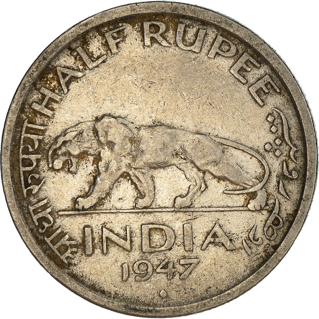 Coin, INDIA-BRITISH, George VI, 1/2 Rupee, 1947, VF(30-35), Nickel, KM:553
