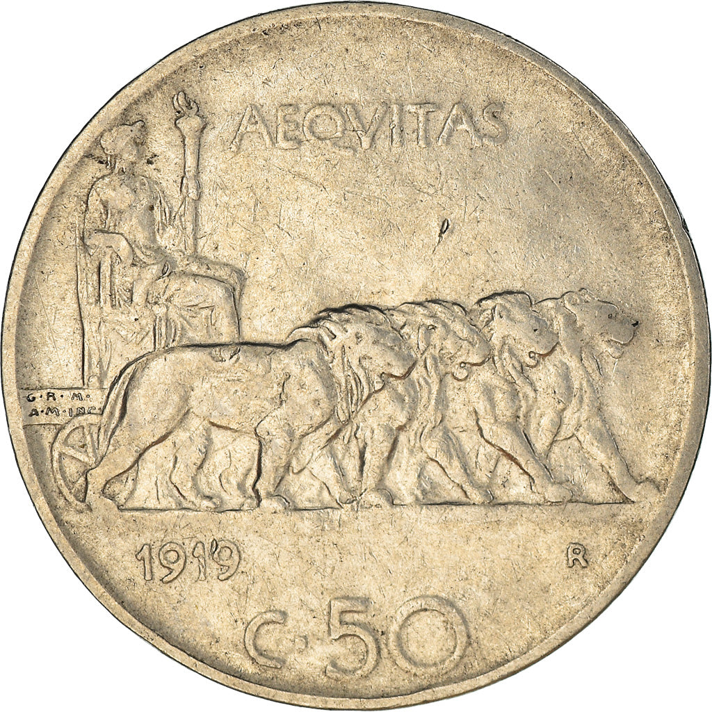 Moneta, Italia, Vittorio Emanuele III, 50 Centesimi, 1919, Rome, BB, Nichel