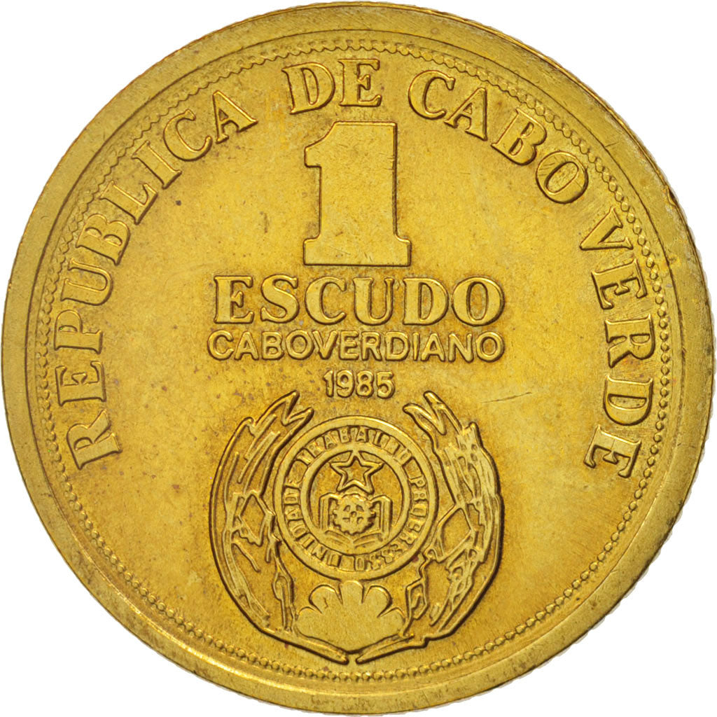 Cape Verde, Escudo, 1985, AU(55-58), Brass plated steel, KM:23