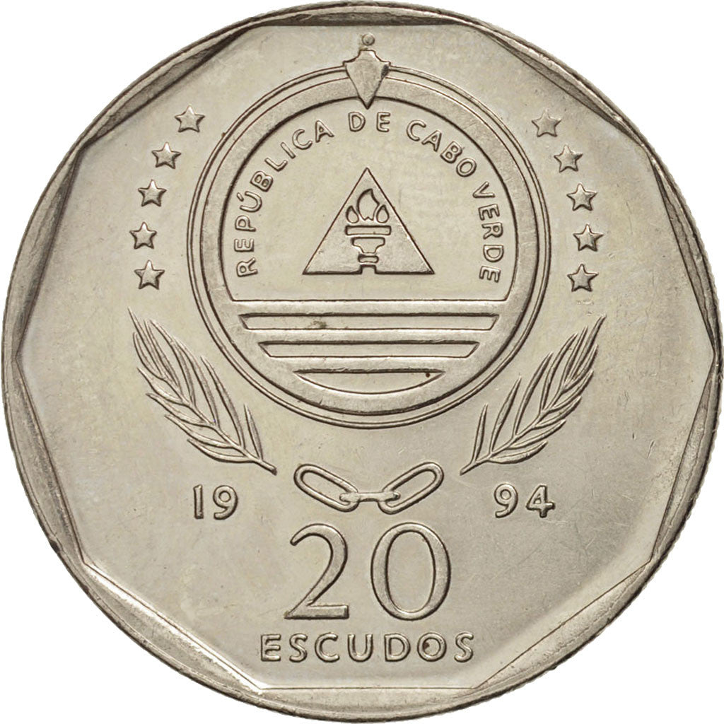 Cape Verde, 20 Escudos, 1994, MS(60-62), Nickel plated steel, KM:30