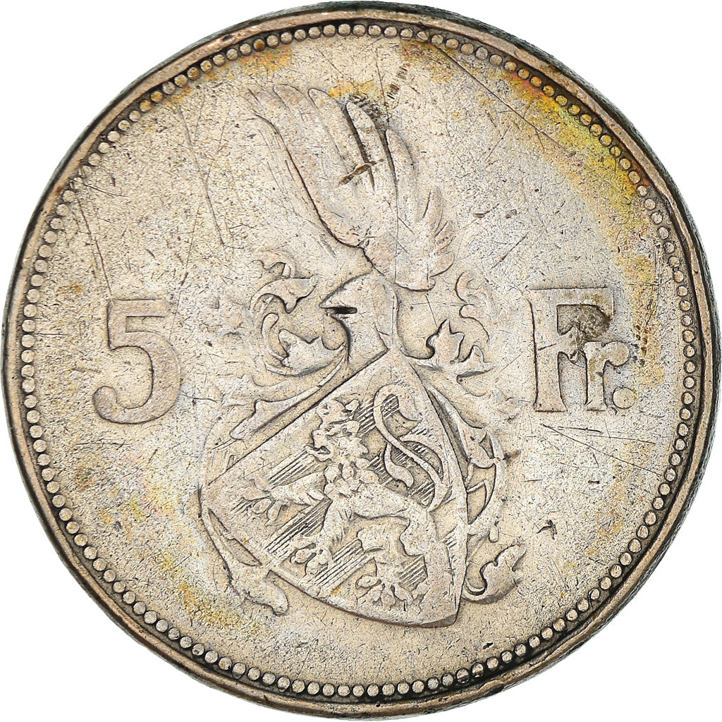 Coin, Luxembourg, Charlotte, 5 Francs, 1929, VF(30-35), Silver, KM:38