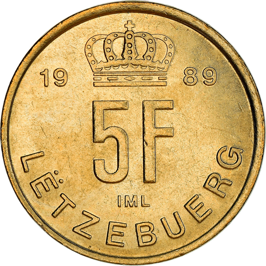 Münze, Luxemburg, Jean, 5 Francs, 1989, SS, Aluminum-Bronze, KM:65