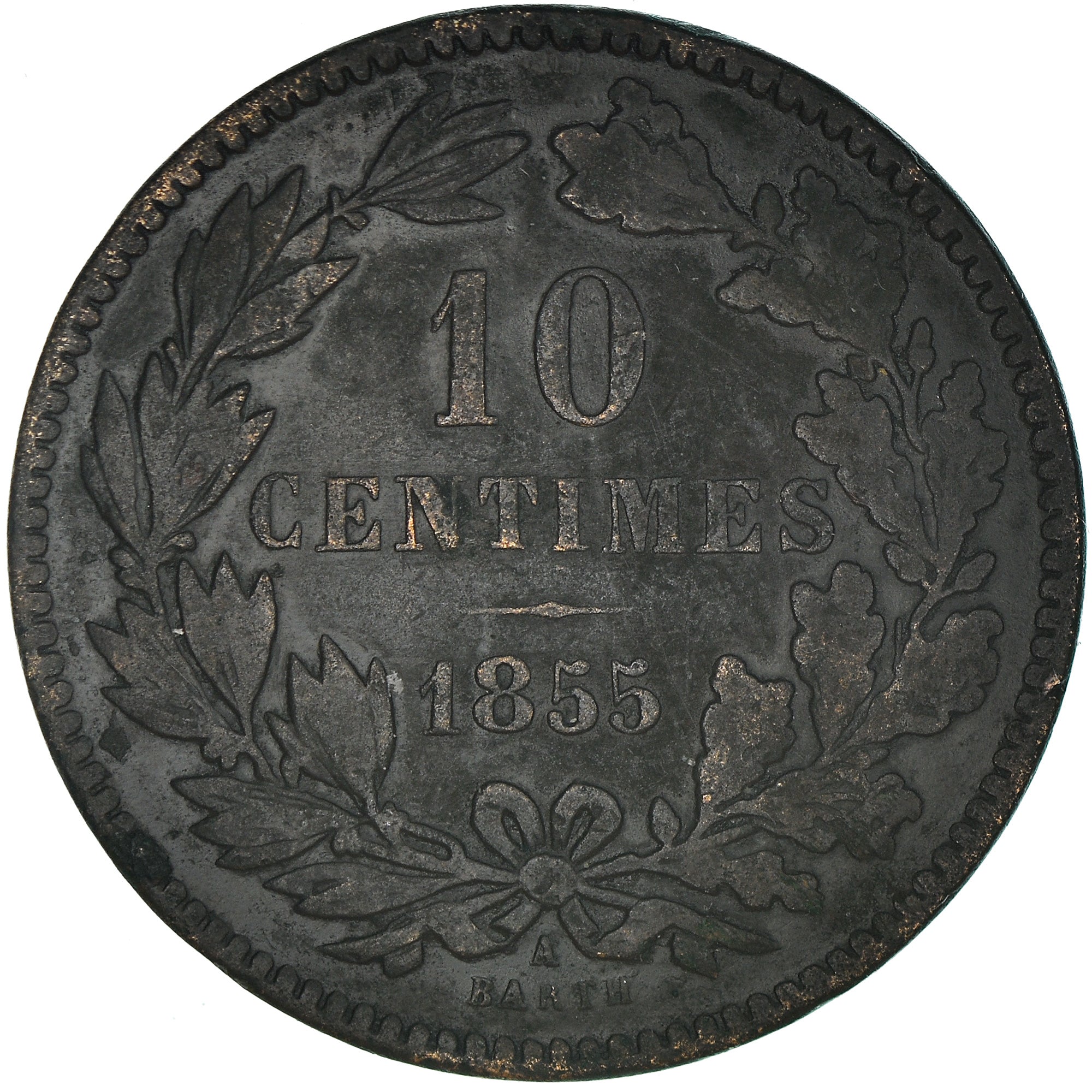 Coin, Luxembourg, William III, 10 Centimes, 1855, Paris, VF(30-35), Bronze