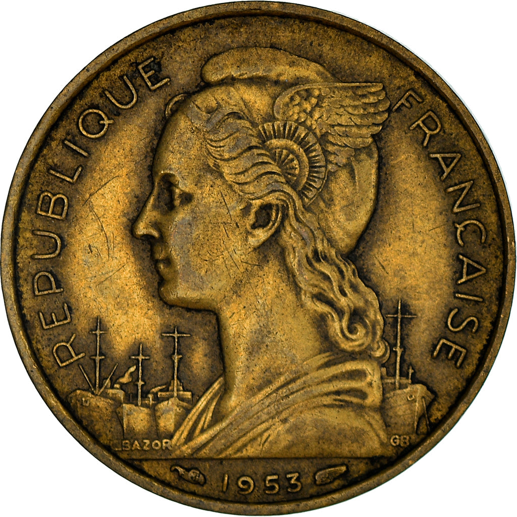 Coin, Madagascar, 20 Francs, 1953, Paris, VF(30-35), Aluminum-Bronze, KM:7