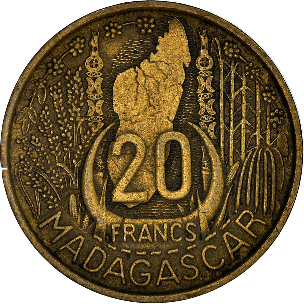 Coin, Madagascar, 20 Francs, 1953, Paris, VF(30-35), Aluminum-Bronze, KM:7