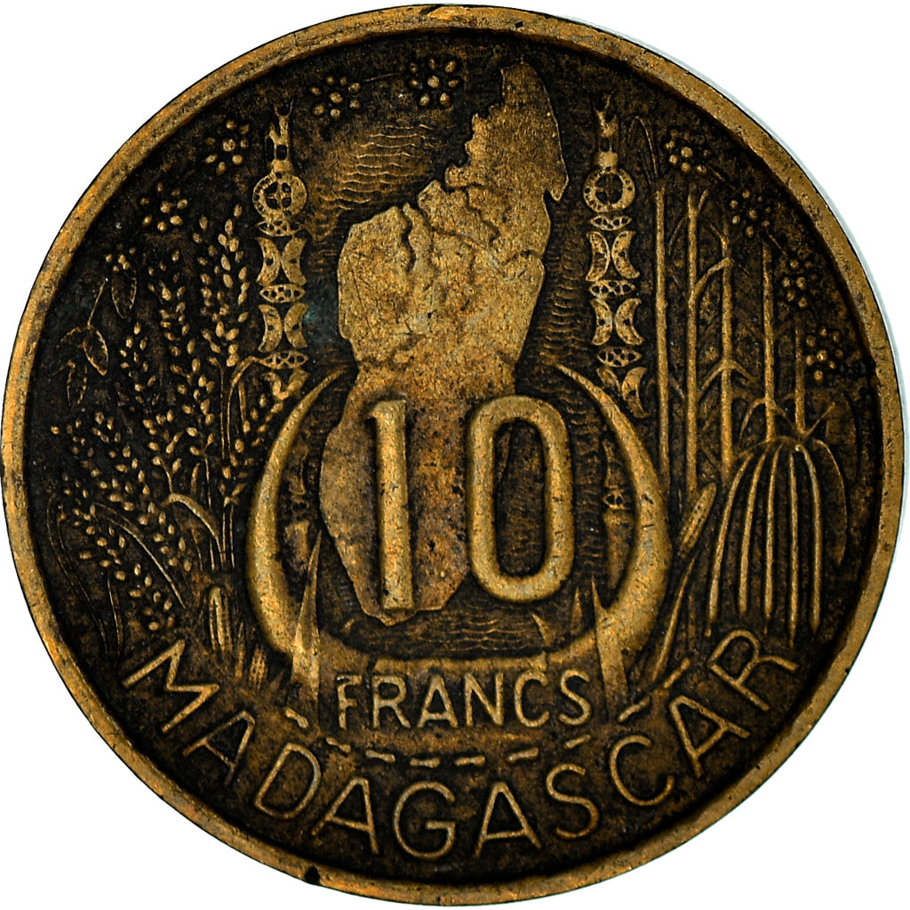 Moneta, Madagascar, 10 Francs, 1953, Paris, MB+, Alluminio-bronzo, KM:6
