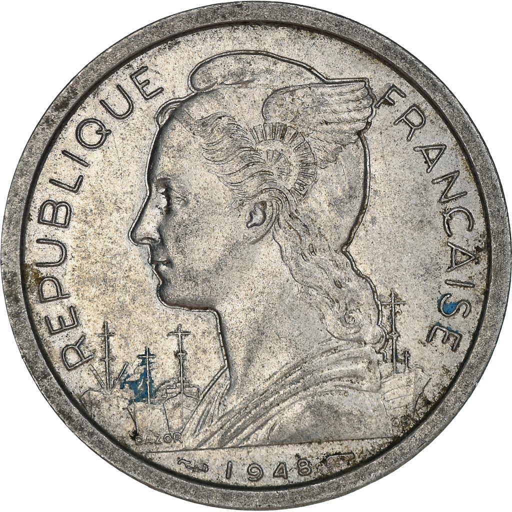 Coin, Réunion, 2 Francs, 1948, EF(40-45), Aluminum, KM:8