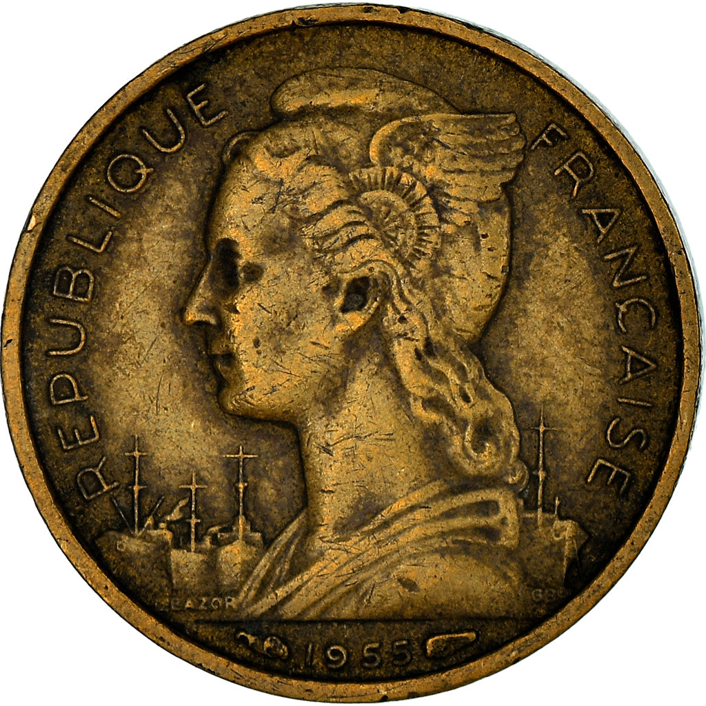 Coin, Réunion, 10 Francs, 1955, VF(30-35), Aluminum-Bronze, KM:10