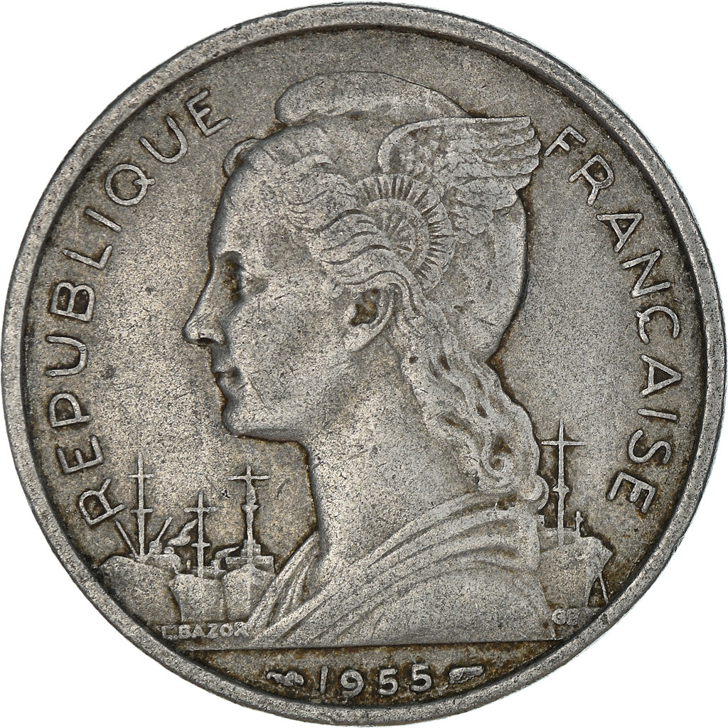 Coin, Réunion, 5 Francs, 1955, EF(40-45), Aluminum, KM:9