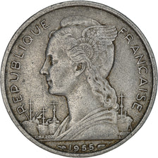 Moeda, Reunião, 5 Francs, 1955, EF(40-45), Alumínio, KM:9
