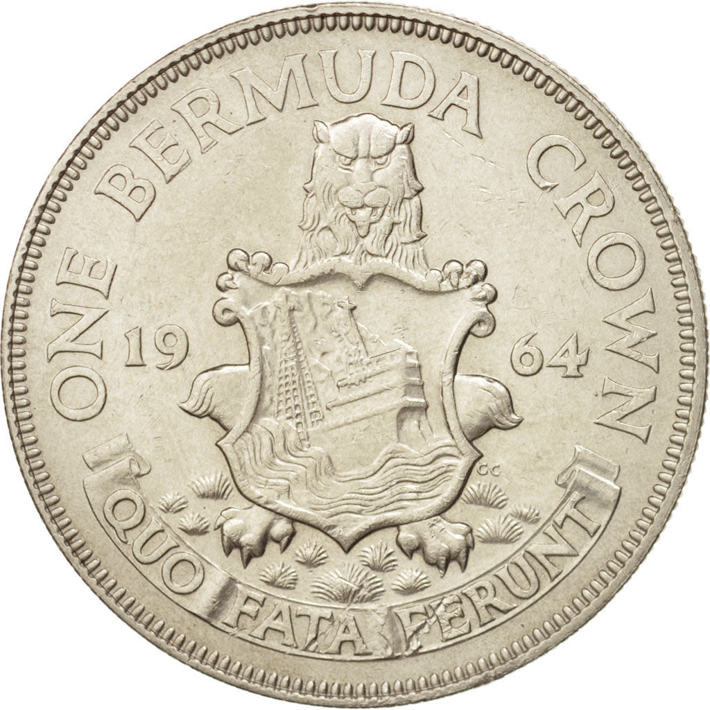 Bermuda, Elizabeth II, Crown, 1964, AU(55-58), Silver, KM:14