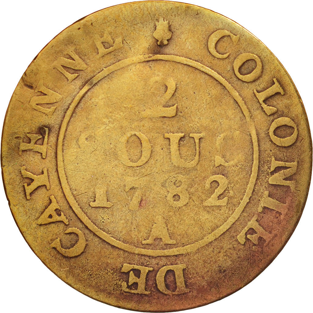 FRENCH GUIANA, 2 Sous, 1782, Paris, F(12-15), Billon, KM:1