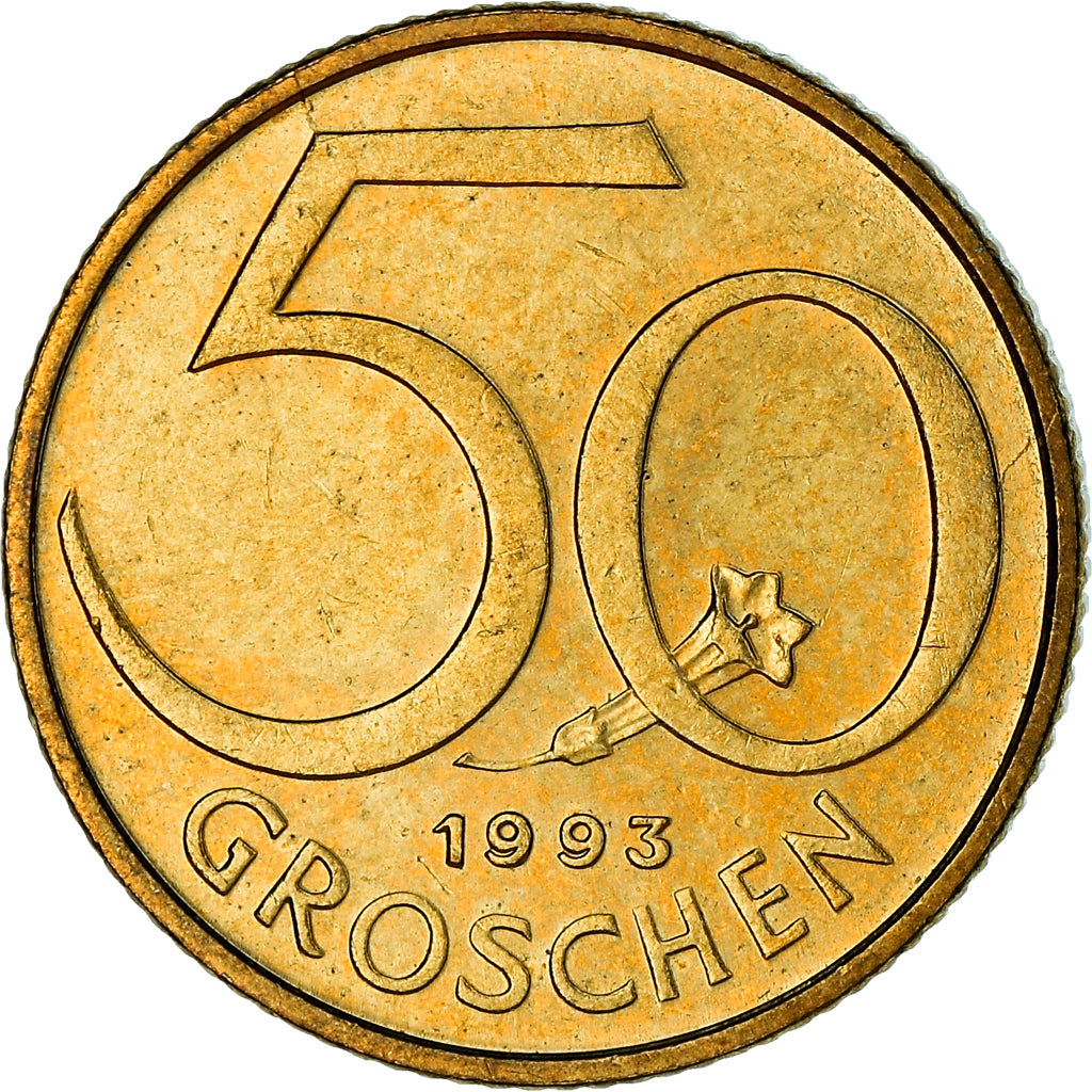 Moneta, Austria, 50 Groschen, 1993, BB, Alluminio-bronzo, KM:2885
