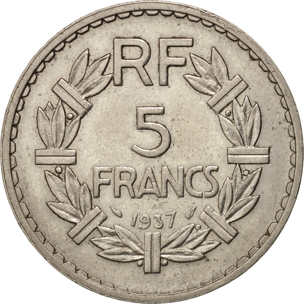 France, Lavrillier, 5 Francs, 1937, Paris, EF(40-45), Nickel, KM:888
