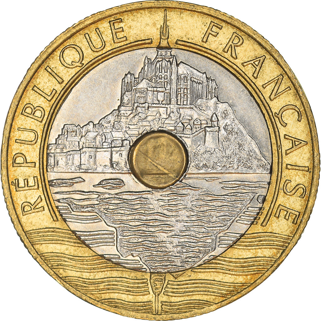 Moneta, Francia, Mont Saint Michel, 20 Francs, 1995, Paris, BB, Tri-metallico
