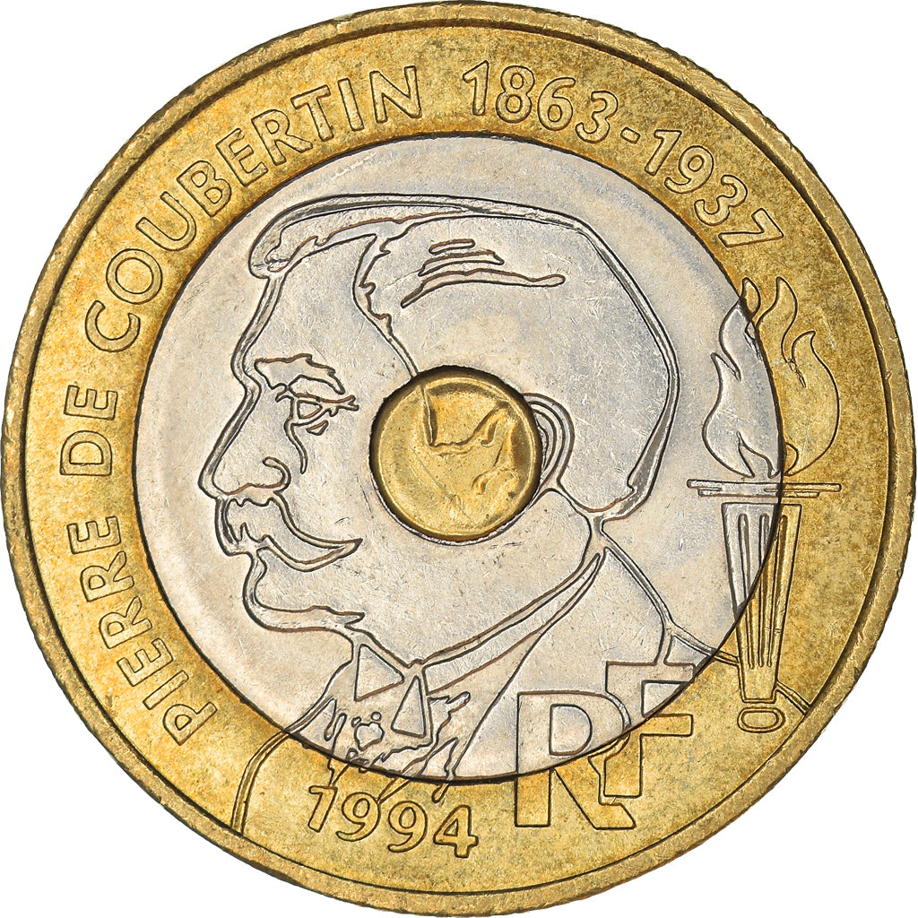 Coin, France, Pierre de Coubertin, 20 Francs, 1994, Paris, EF(40-45)