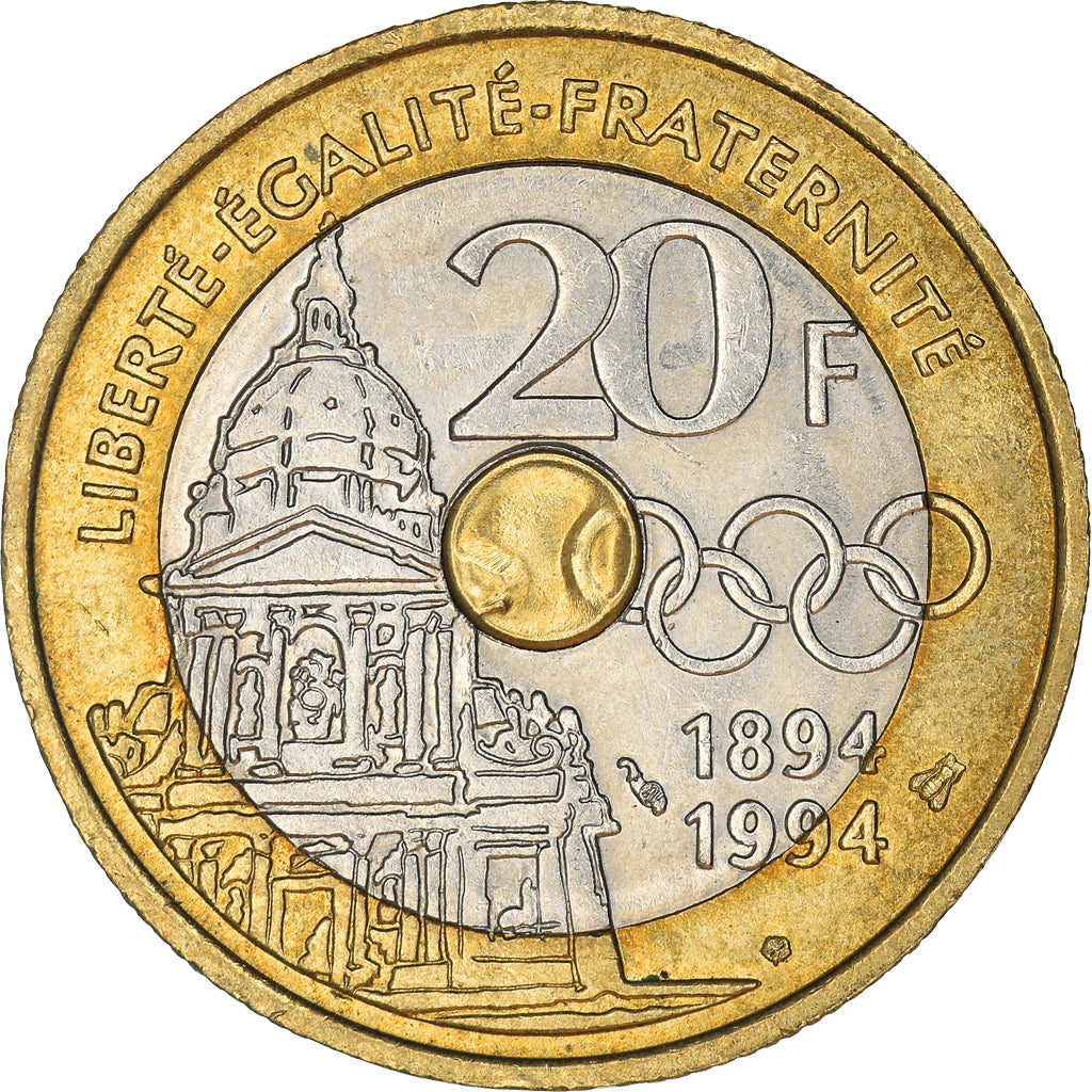 Coin, France, Pierre de Coubertin, 20 Francs, 1994, Paris, EF(40-45)