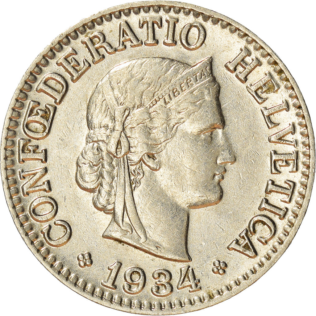 Coin, Switzerland, 10 Rappen, 1934, Bern, AU(55-58), Nickel, KM:27b