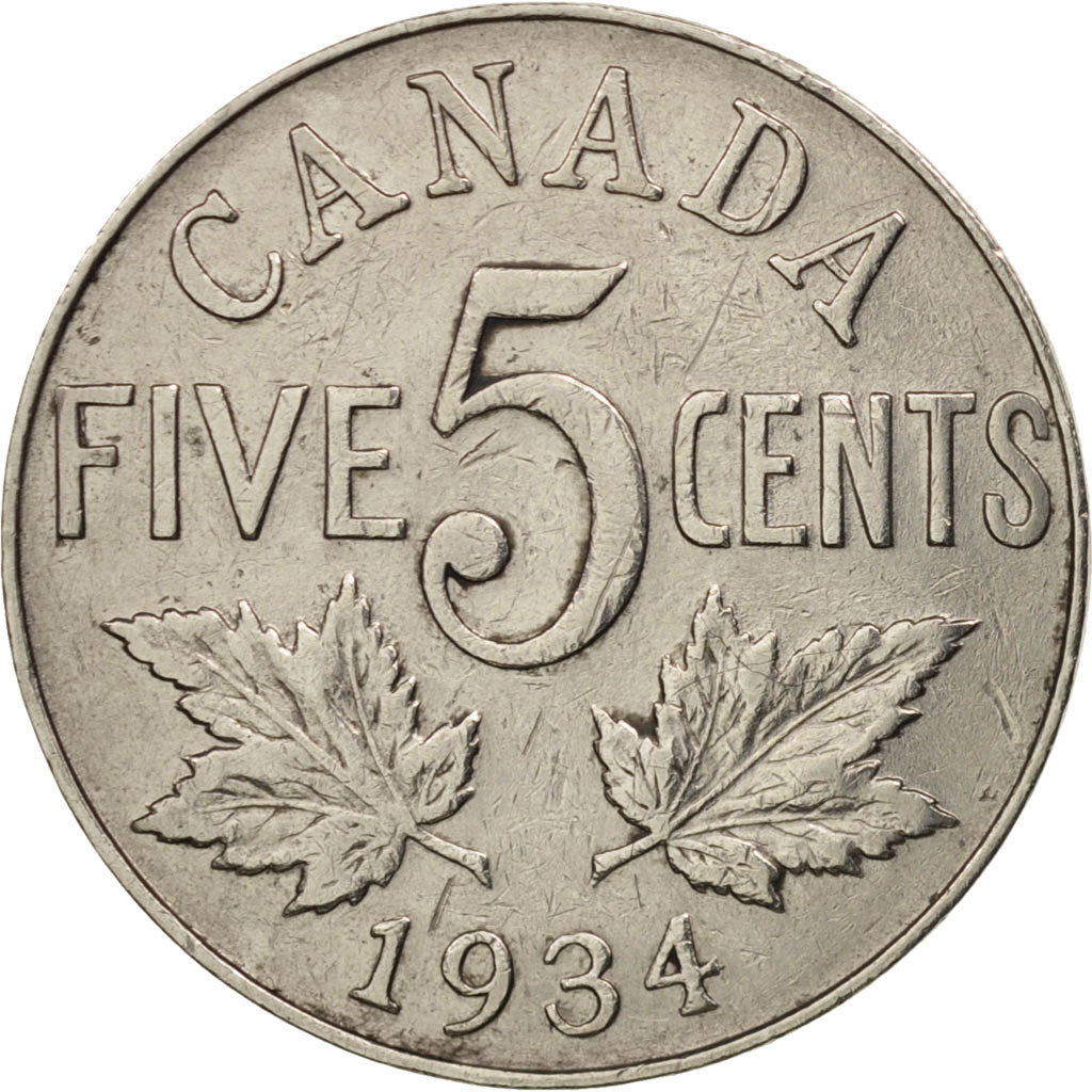 Canada, George V, 5 Cents, 1934, Royal Canadian Mint, Ottawa, EF(40-45), KM:29