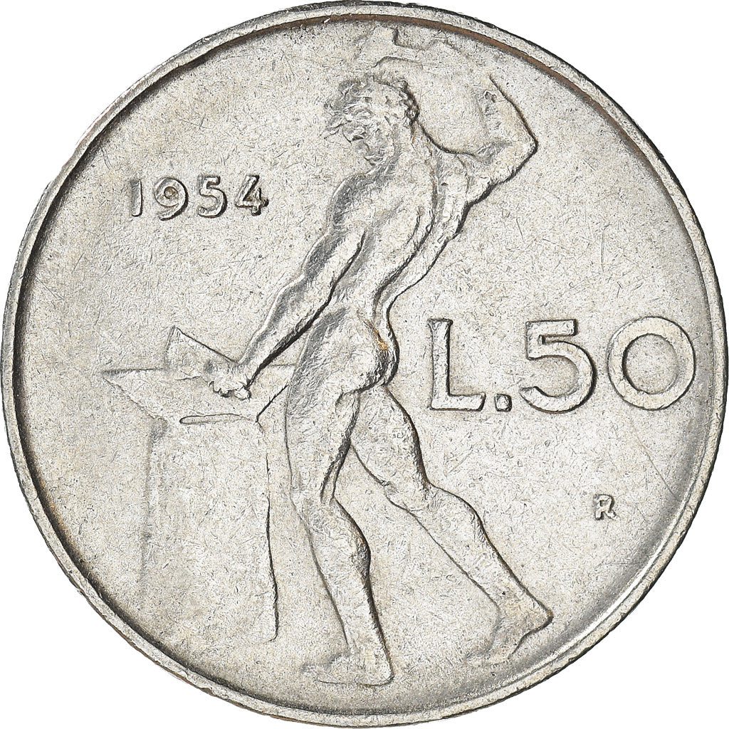 Moeda, Itália, 50 Lire, 1954, Rome, EF(40-45), Aço Inoxidável, KM:95.1