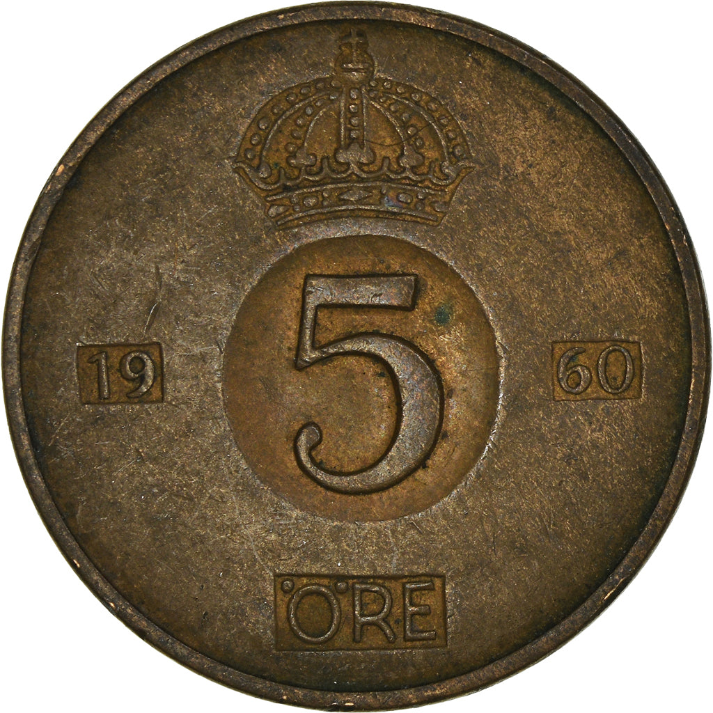 Coin, Sweden, Gustaf VI, 5 Öre, 1960, VF(30-35), Bronze, KM:822
