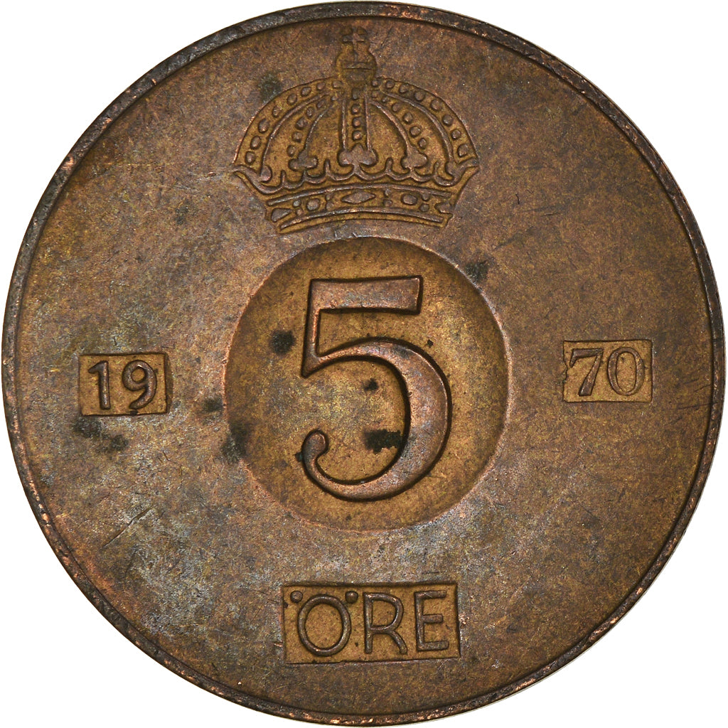 Coin, Sweden, Gustaf VI, 5 Öre, 1970, VF(30-35), Bronze, KM:822