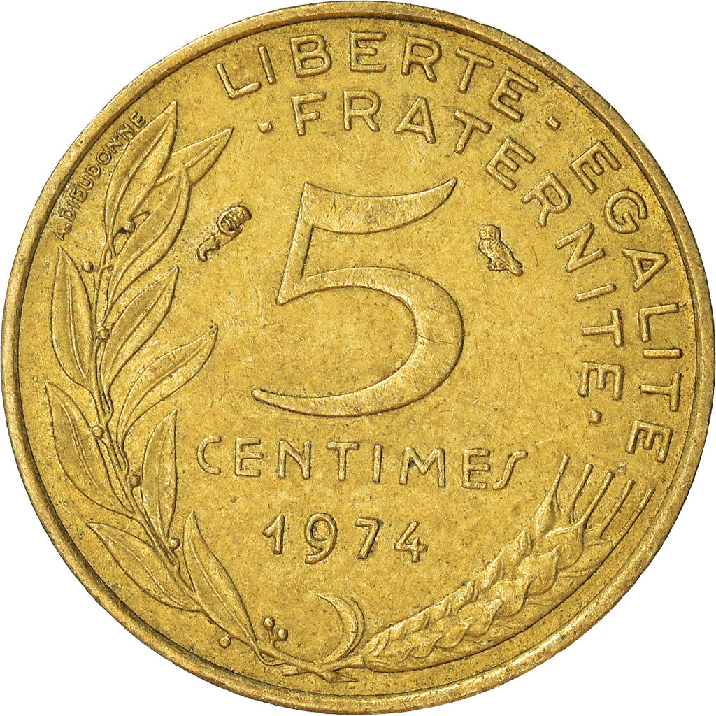 Moeda, França, 5 Centimes, 1974