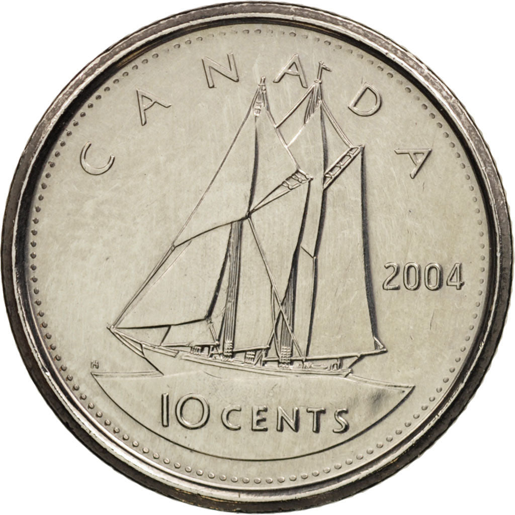 Canada, Elizabeth II, 10 Cents, 2004, Royal Canadian Mint, MS(63), Nickel plated