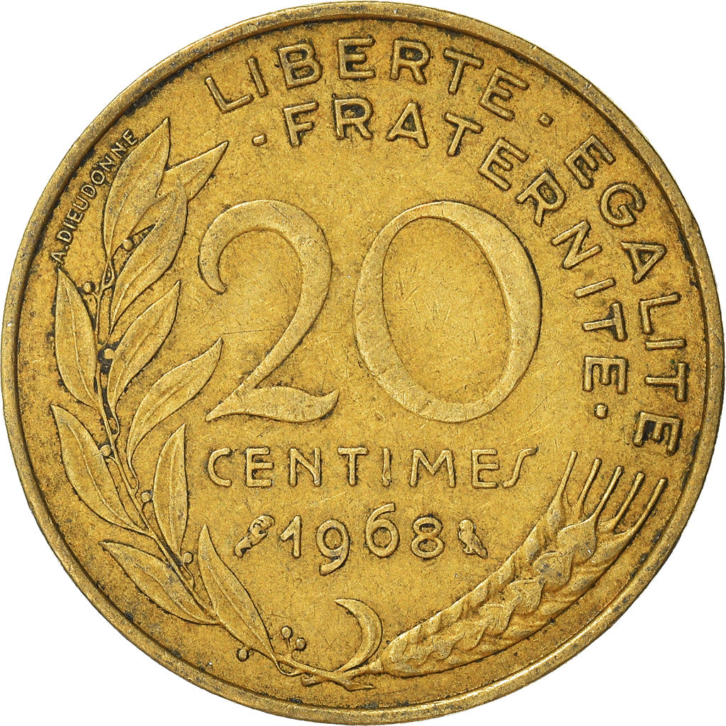 Moeda, França, 20 Centimes, 1968