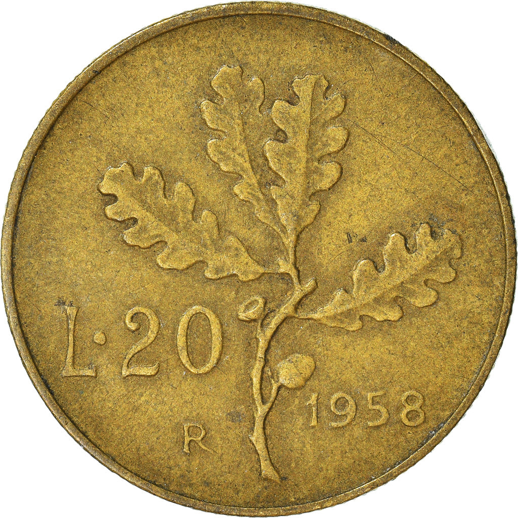 Münze, Italien, 20 Lire, 1958