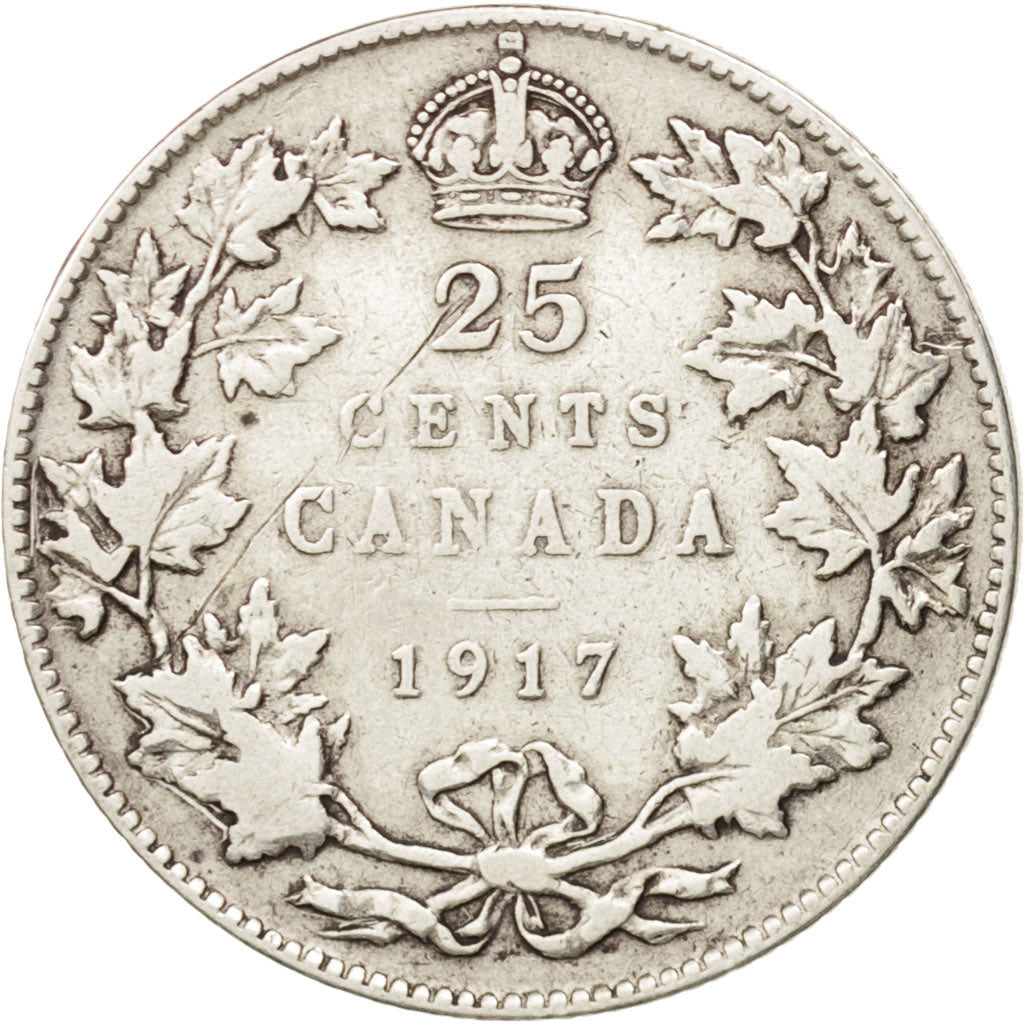 Moneta, Canada, George V, 25 Cents, 1917, Royal Canadian Mint, Ottawa, MB+